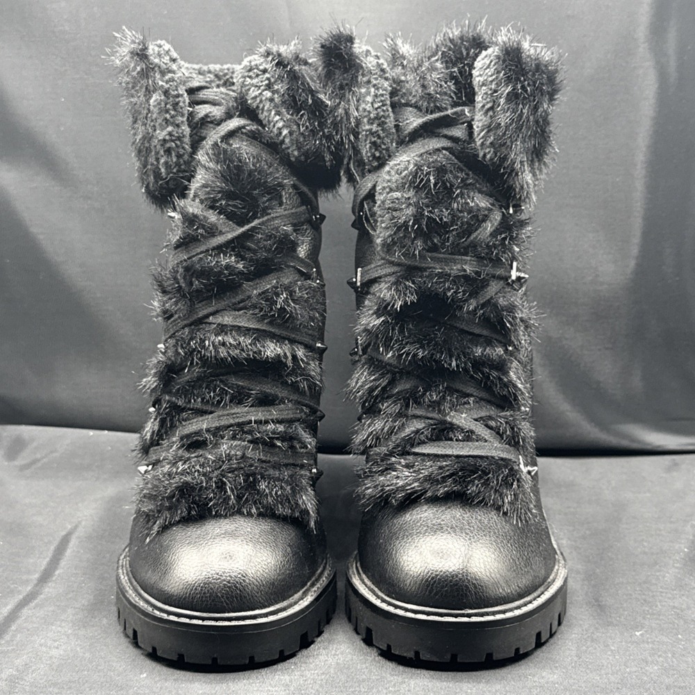 Size 8 - Guess Galway Faux Fur Ankle Boot Platform Black - Picture 6 of 8